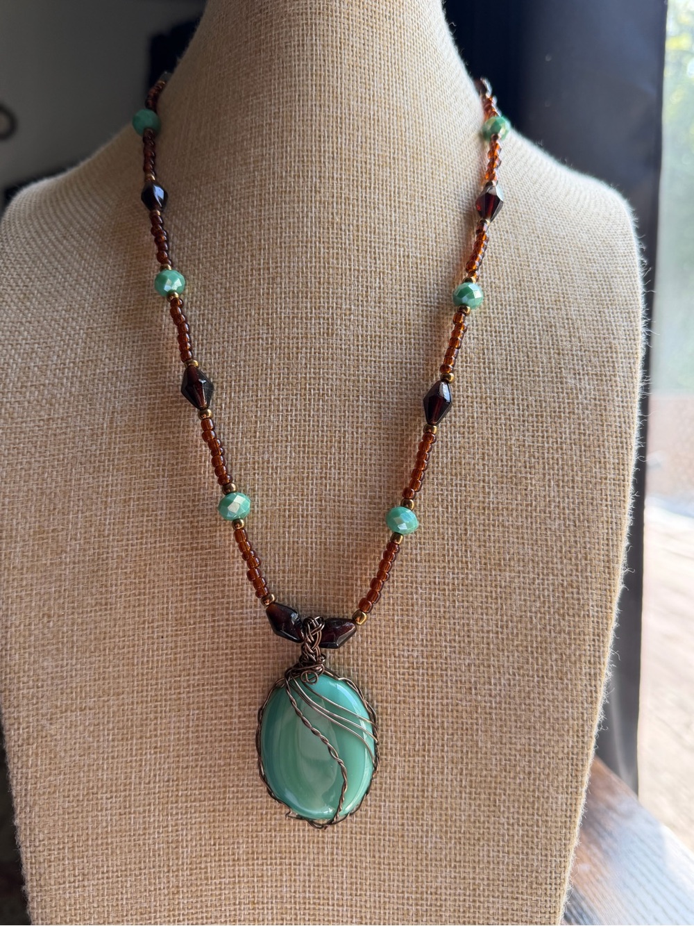 Artisan Made Czech Glass Necklace with Wire Wrapped Pendant